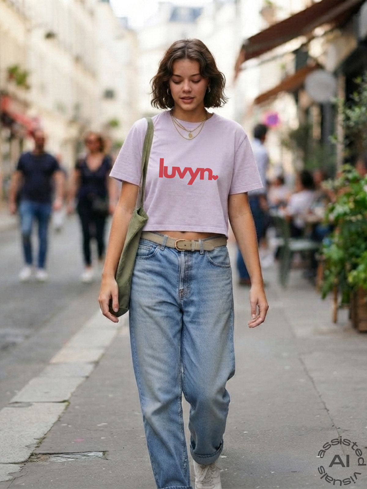 Damen Short Oversize Crop Top LUVYN RED