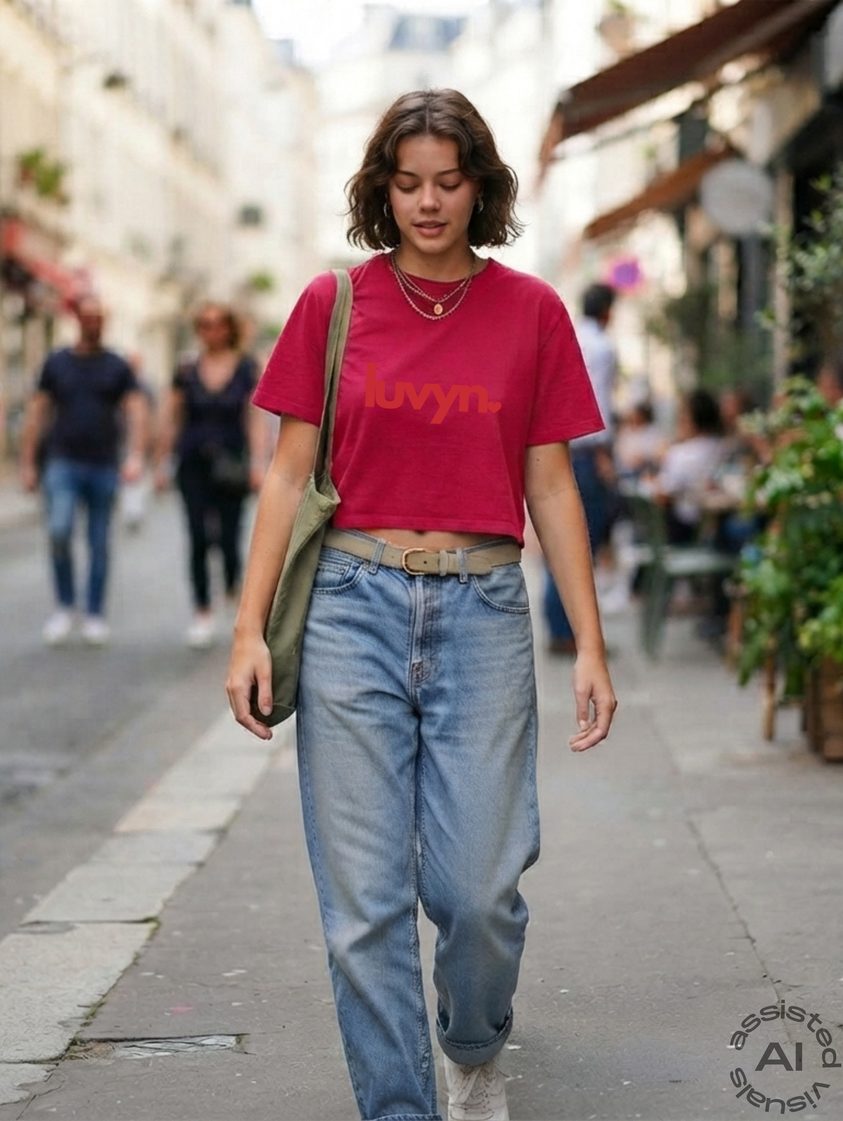 Damen Short Oversize Crop Top LUVYN RED