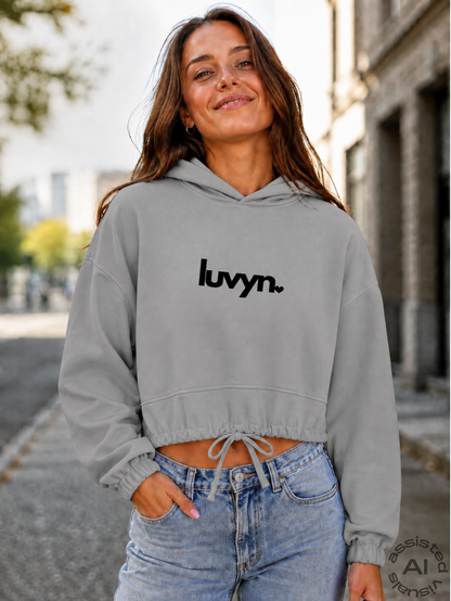 Damen Premium Cropped Oversize Hoodie LUVYN BLACK