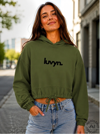 Damen Premium Cropped Oversize Hoodie LUVYN BLACK