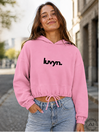 Damen Premium Cropped Oversize Hoodie LUVYN BLACK