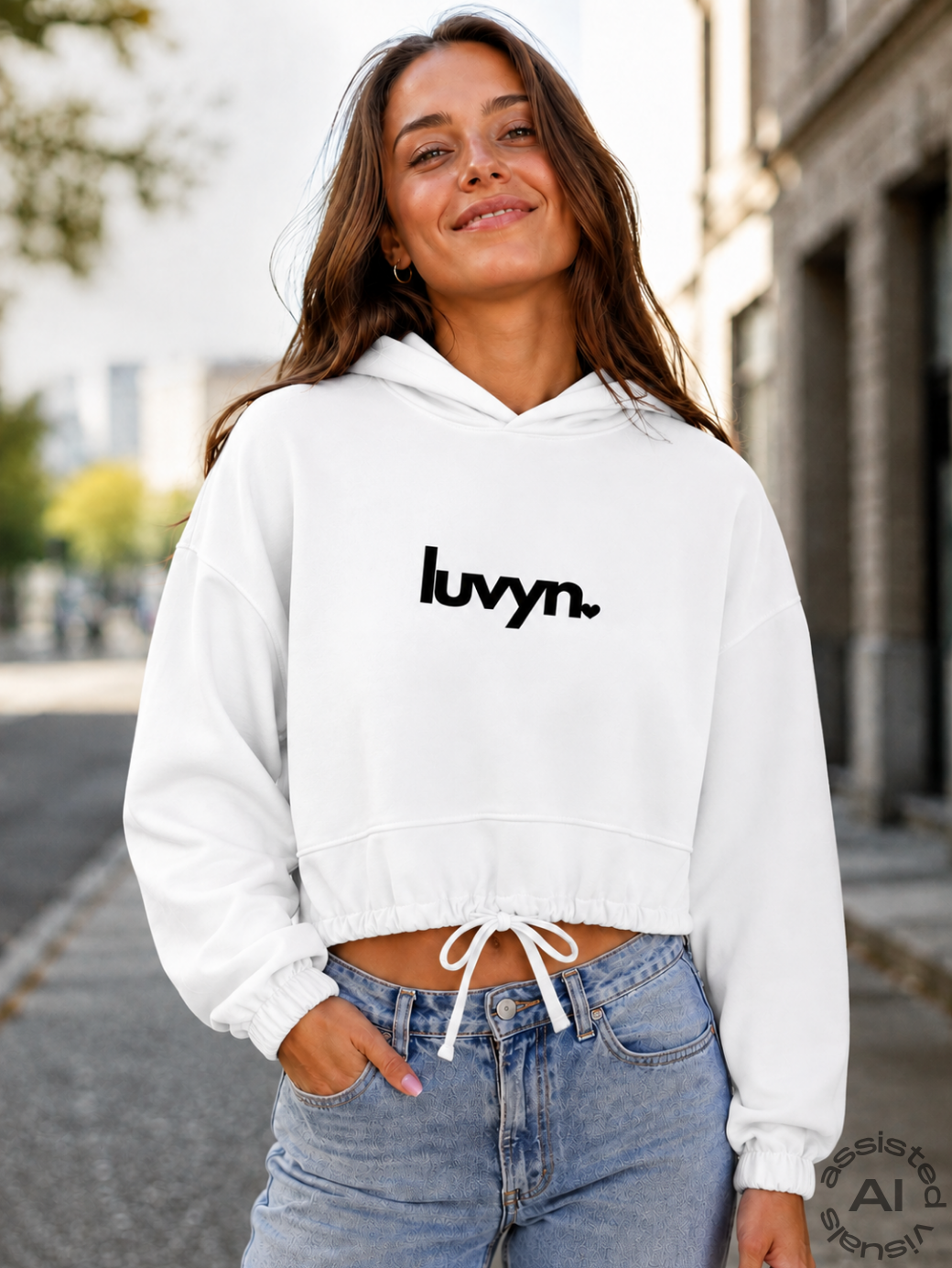 Damen Premium Cropped Oversize Hoodie LUVYN BLACK