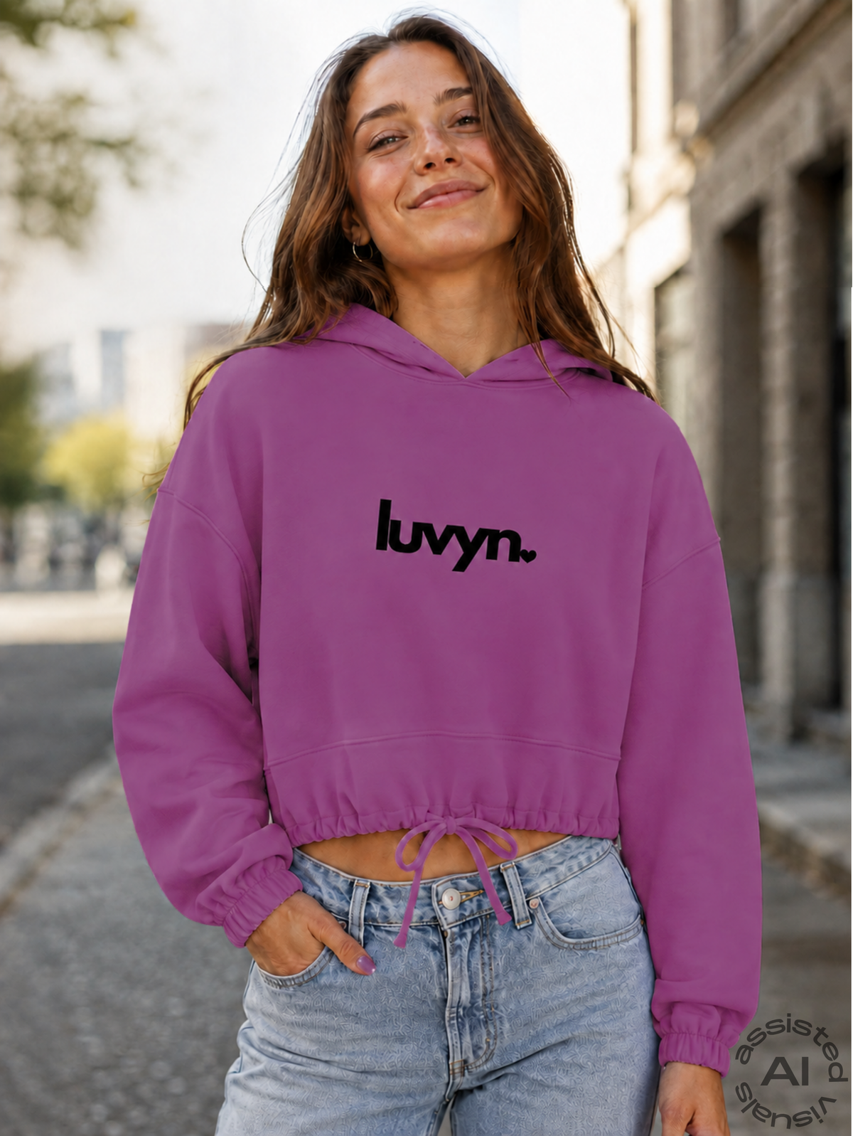 Damen Premium Cropped Oversize Hoodie LUVYN BLACK