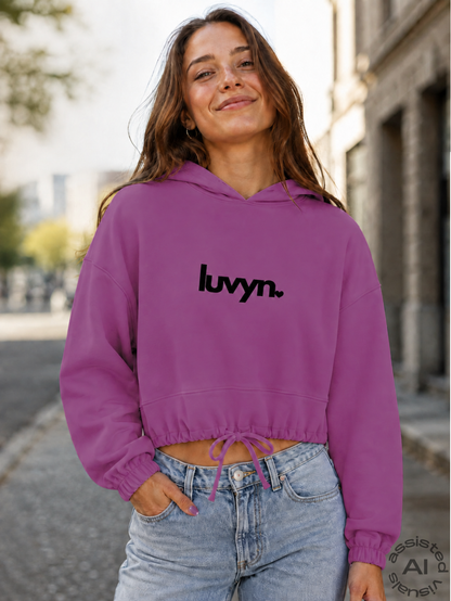 Damen Premium Cropped Oversize Hoodie LUVYN BLACK