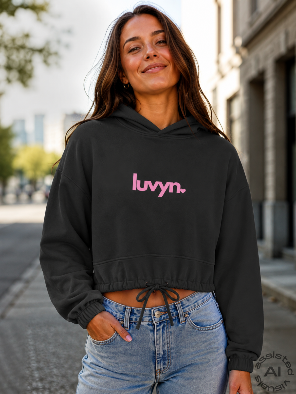 Damen Premium Cropped Oversize Hoodie LUVYN PINK