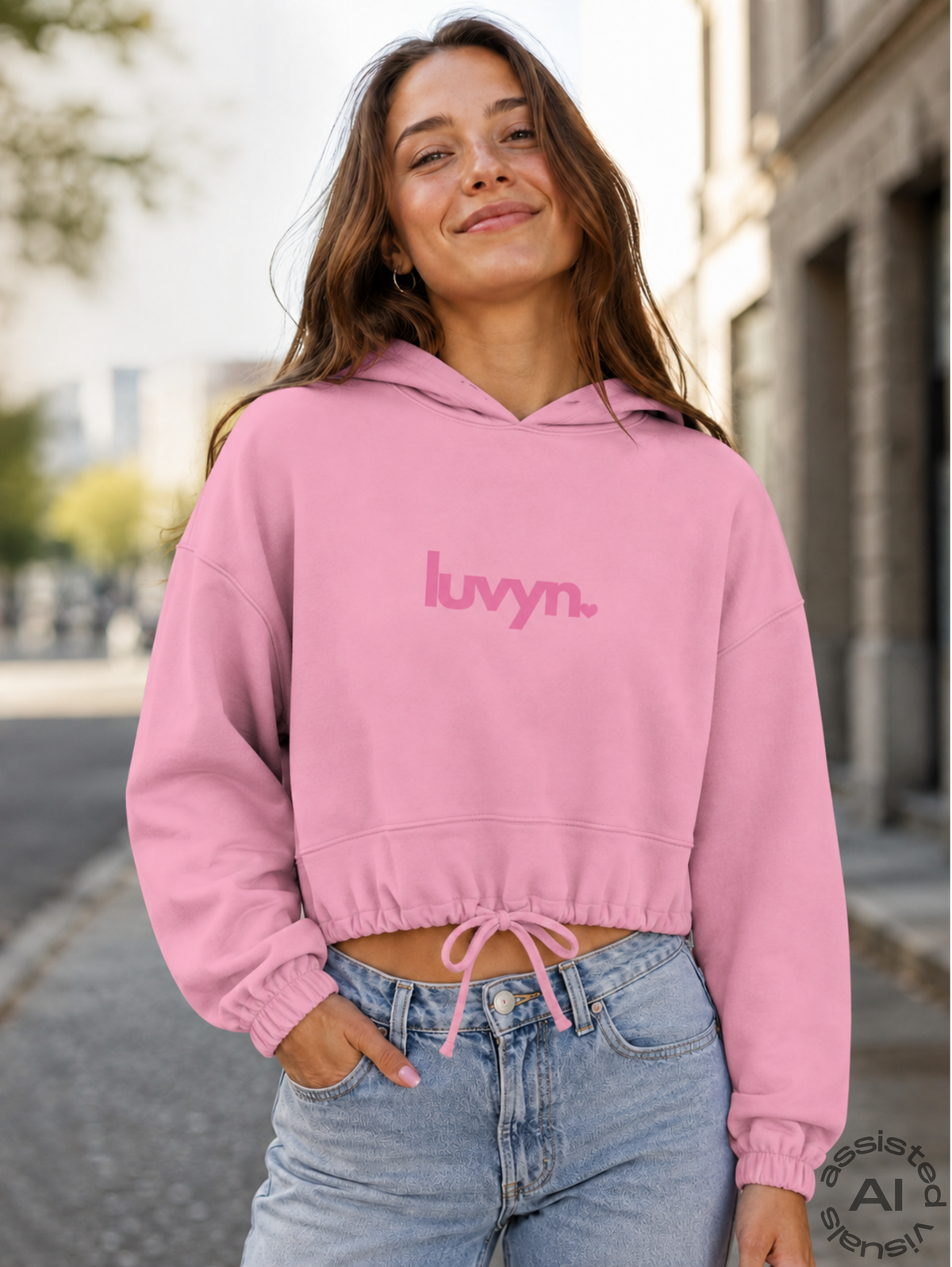 Damen Premium Cropped Oversize Hoodie LUVYN PINK