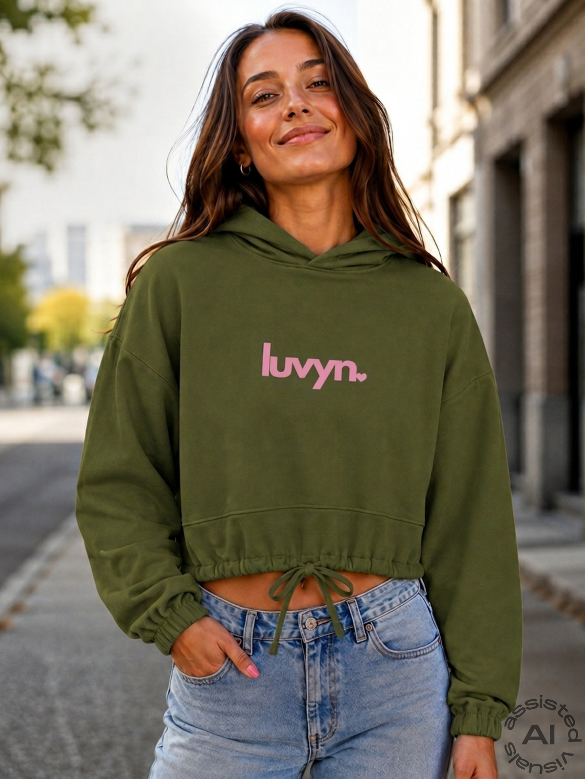 Damen Premium Cropped Oversize Hoodie LUVYN PINK
