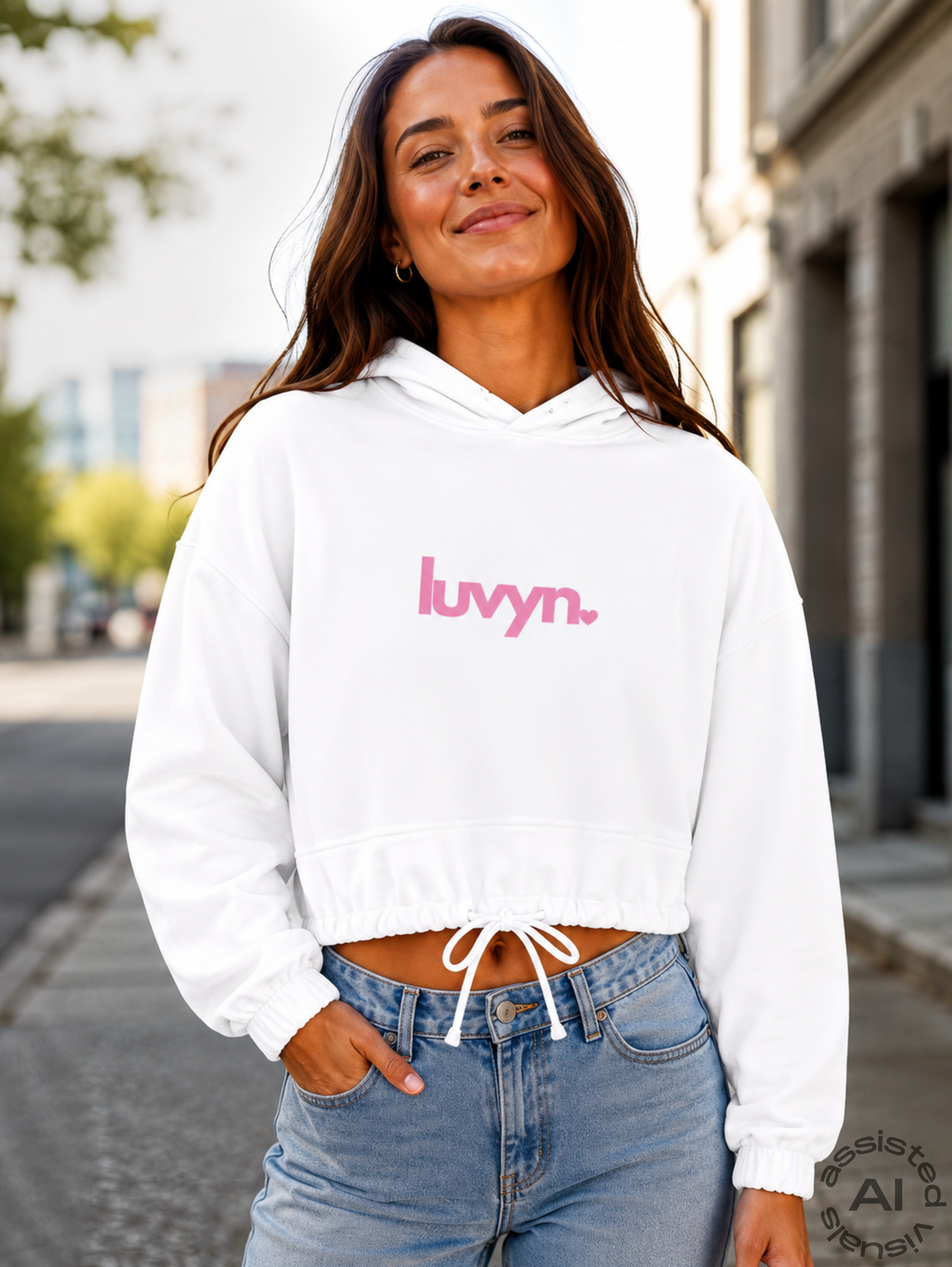 Damen Premium Cropped Oversize Hoodie LUVYN PINK